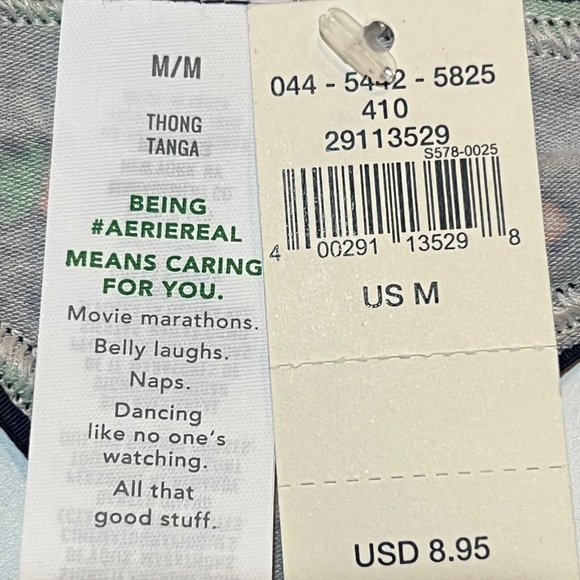 NWT AERIE Thong Sz M Blue Green Shamrocks Daisy Strawberries Cotton Jersey - Picture 4 of 4